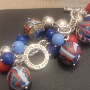 Vera Bradley Signed Bracelet Silver Tone Charm Chain Toggle Clasp Katallina Nice